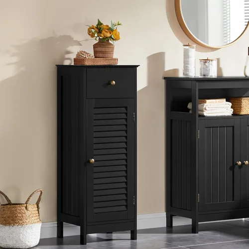 Vista 2 de Yaheetech Small Bathroom Storage Cabinet with Drawer & Louvered Door,Black