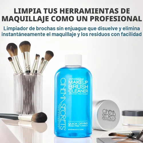 Vista 2 de Cinema Secrets Solución limpiadora de brochas de maquillaje de vainilla azul original, limpiador profesional para brochas de maquillaje, fórmula
