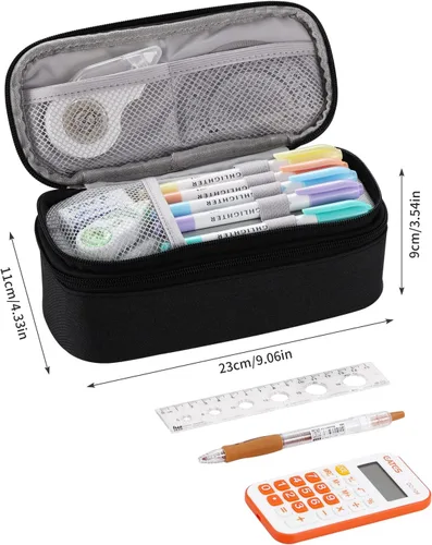 Vista 3 de Dugio Estuche grande para niños, organizador para lápices, con cremallera, para la escuela, adolescentes, niños, estético, grande, color negro