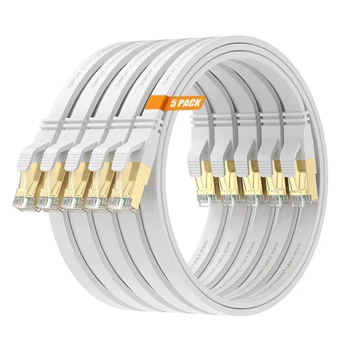 Vista 13 de Cable Ethernet Cat8 de 1.5 pies, 5 unidades, cable de conexión de red de Internet negro de 40 Gbps, RJ45 chapado en oro de alta velocidad doble
