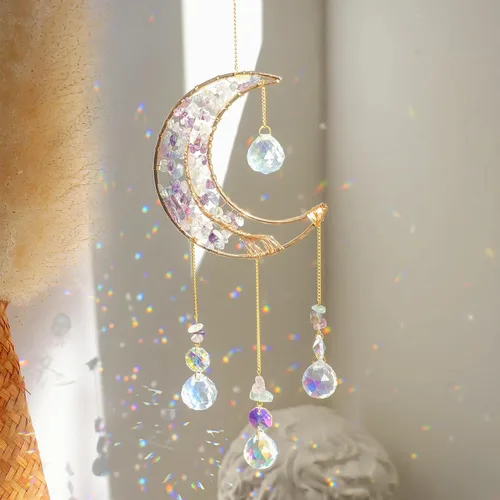 Vista 9 de Crystal Moon Suncacher - Captadores de Sol para ventana de interior, prisma de cristal luna, captador de sueños de cristal, piedras curativas