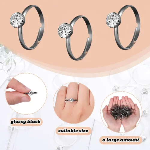 Vista 3 de Whaline 72 anillos de diamantes para despedida de soltera, anillos de compromiso ajustables para decoración de mesa de boda, juego de despedida