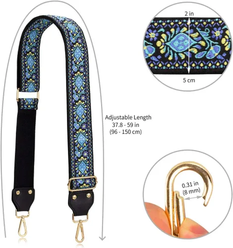 Vista 6 de Allzedream - Correa de repuesto ajustable estilo guitarra, bolsa cruzada de tela jacquard bordada