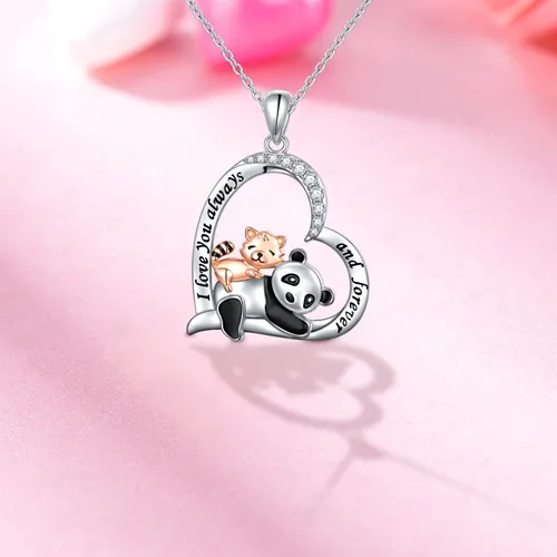 Vista 5 de HOOHWE Collar de plata de ley con colgante de panda rojo lindos regalos de joyería de panda para mujeres y niñas Plata No es una piedra preciosa