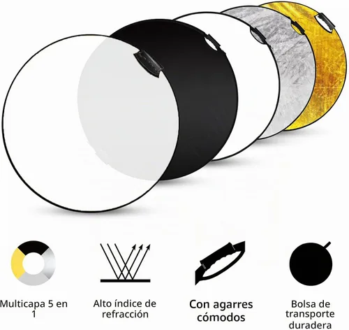 Vista 2 de Selens Portable 5-in-1 24 in / 60 cm Handle Round Reflector Collapsible