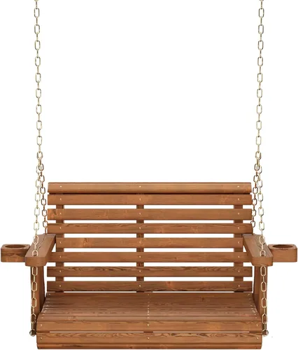 Vista 18 de Columpio Amish resistente para terraza (800 lb) con cadenas para colgar y posavasos Tinte negro semisólido