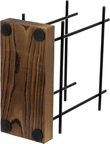 Vista 6 de MyGift Servilleteros negros mate para mesa y cocina, dispensador de servilletas de metal con base de madera rústica marrón quemada, soporte