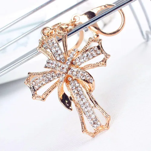 Vista 3 de JewelBeauty Blessed & Holy Cross - Llavero con diamantes de imitación de cristal para bolso de coche, bolso colgante (dorado)