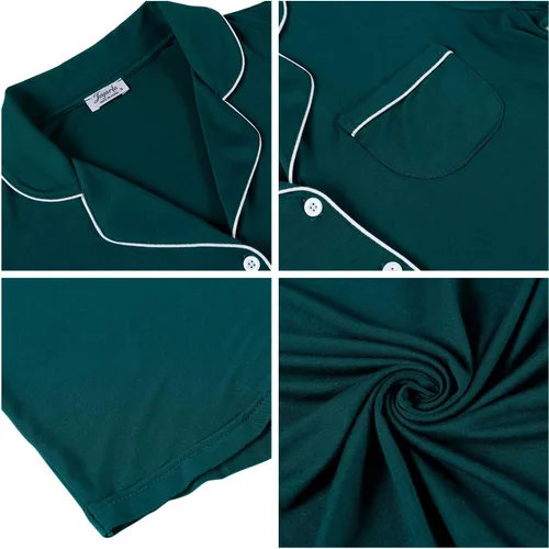 Vista 4 de Cherrydew Camisones para mujer, de viscosa de bambú, suave, de manga larga, con botones, para dormir, tallas S-XXL
