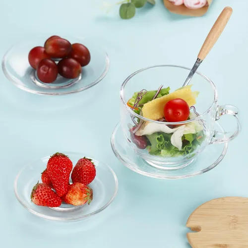 Vista 6 de WHJY 6 platos de vidrio transparente, juego de platos de vidrio de 5 pulgadas, pequeños platos de postre platos de té a granel