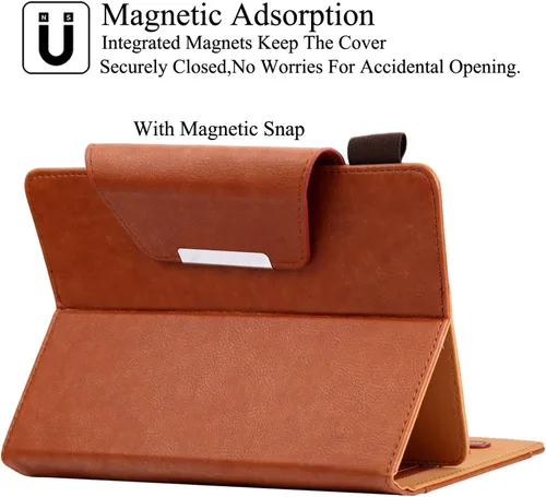 Vista 4 de Funda universal para todas las tabletas de 7.0 pulgadas, soporte de visión multiángulo de piel sintética con ranuras para tarjetas para Samsung