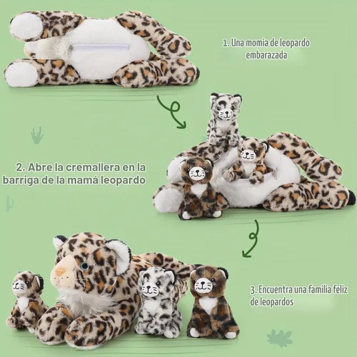 Vista 4 de MaoGoLan - 4 piezas de animales de peluche de leopardo con bebés, guepardo a granel Multicolorido