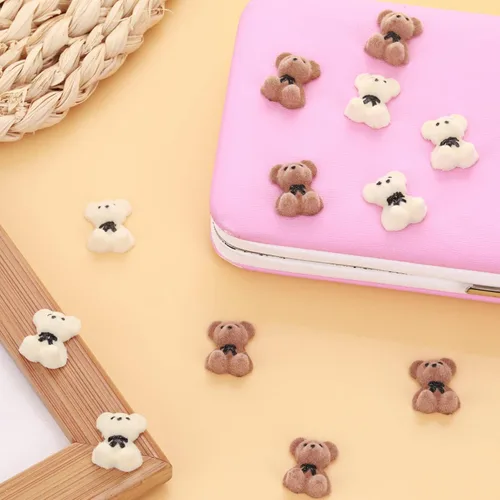 Vista 5 de Prasacco 50 mini osos – diminutos dijes de oso de plástico acrílico flocado y decoraciones de bricolaje