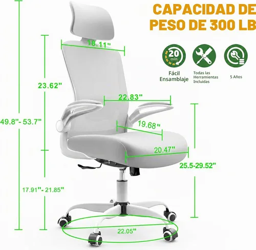 Vista 2 de Mimoglad Silla de oficina, silla de escritorio ergonómica de respaldo alto con soporte lumbar ajustable y reposacabezas, silla giratoria con Todo