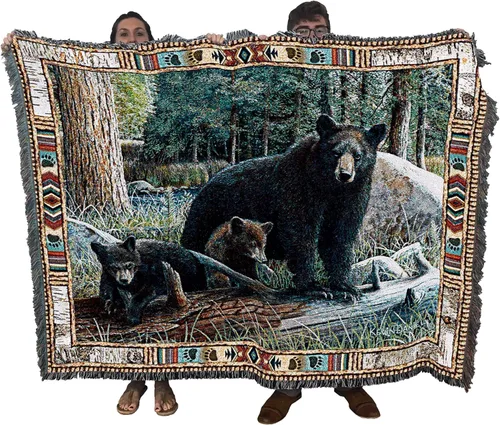 Vista 15 de Pure Country Weavers - Manta tejida con flecos, decorativa / tapete, de Antler Lodge, con diseño de osos, vida silvestre, cabaña del lago, regalo