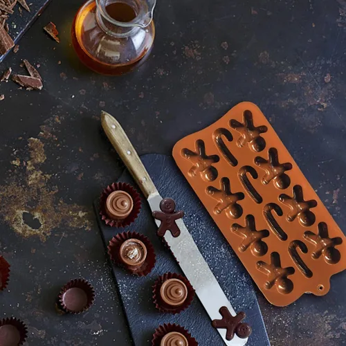 Vista 3 de Molde de silicona para chocolate con forma de bastón de jengibre para hombre, 2 unidades-12 cavidades, molde de silicona de Navidad para hornear