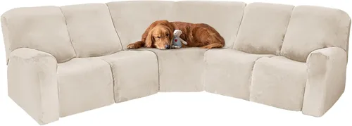Vista 27 de MINGPINHUIUS Funda elástica de terciopelo para sofá reclinable en la esquina, funda curvada para sofá modular, funda elástica suave para sofá Marrón
