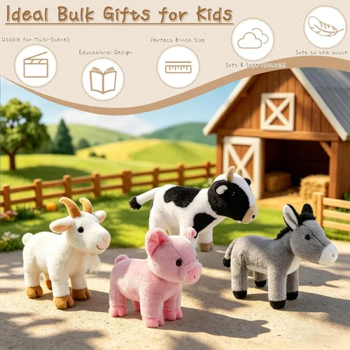 Vista 4 de Juego de 4 animales de peluche de granja de 8 pulgadas – cerdo, cabra, vaca y burro, juguetes ultrasuaves y lavables para niños, adorable decoración