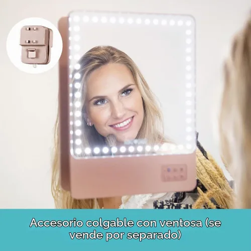 Vista 6 de GLAMCOR Riki Skinny - Espejo de tocador inteligente con LED HD, accesorio de espejo de aumento, soporte para teléfono y control Bluetooth