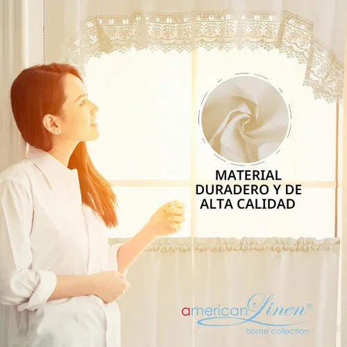 Vista 3 de American Linen - Cortinas para cafetería para cocina, cortinas de baño con cenefa, borde de encaje bordado. (Beige) Incluye cenefa a juego