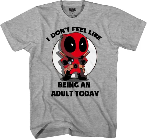Vista 2 de Marvel Camiseta Deadpool Don't Feel Like Being an Adult, Gris jaspeado