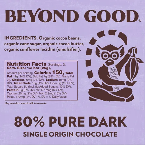 Vista 2 de Beyond Good, Barra de chocolate negro orgánico 80% Madagascar, 2.64 onzas