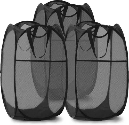 Vista 27 de Cesta de malla desplegable para ropa sucia con asas duraderas - Cesta plegable portátil para dormitorio, baño y viajes (negro)