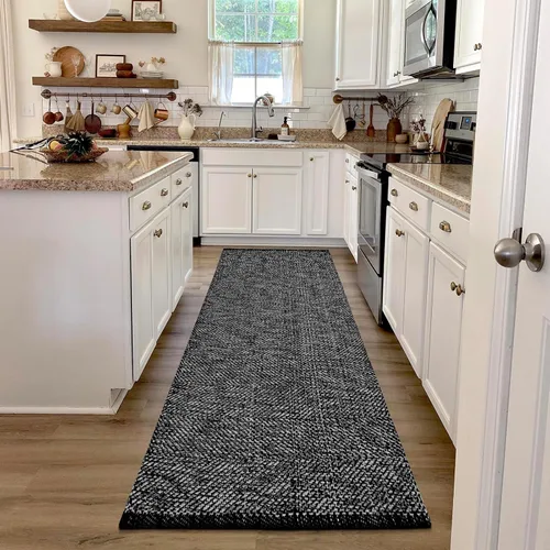 Vista 92 de LEEVAN Alfombra lavable para baño, alfombra tejida negra de 2 x 3 pies para entrada, alfombra de puerta delantera de algodón, alfombras pequeñas