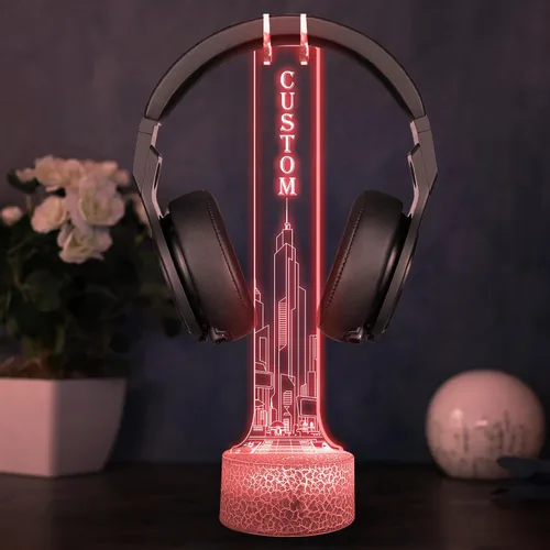 Vista 14 de NAZENTI Soporte LED personalizado para auriculares con diseño de marcador, soporte de escritorio para auriculares iluminado para hombres novio