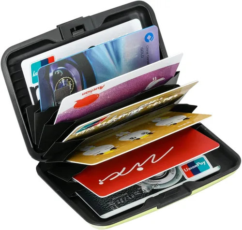 Vista 5 de ELFISH Protector de tarjeta de crédito con bloqueo RFID, funda de identificación de aluminio, carcasa rígida, cartera de metal para hombres
