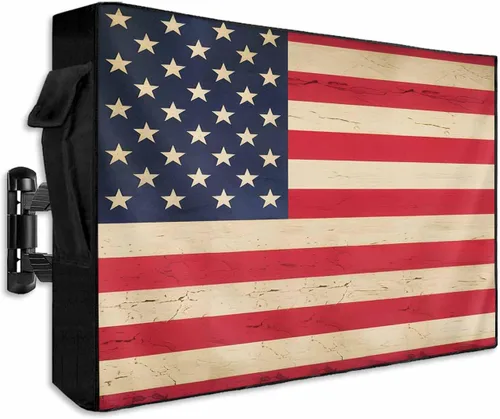Vista 8 de Funda de TV rústica con bandera estadounidense para exteriores, impermeable y resistente a la intemperie, con frente enrollable para 30-32 pulgadas