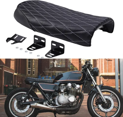 Vista 9 de Sillín universal de motocicleta plano y con joroba Cafe Racer, acolchado, estilo vintage, para KZ400, KZ550, K750, Z650, W650, CB100, CB125, CB175