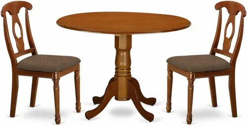 Vista 7 de East West Furniture DLNA5-SBR-C - Juego de mesa y sillas de cocina de 5 piezas, incluye una mesa de comedor redonda con gotas y 4 sillas tapizadas