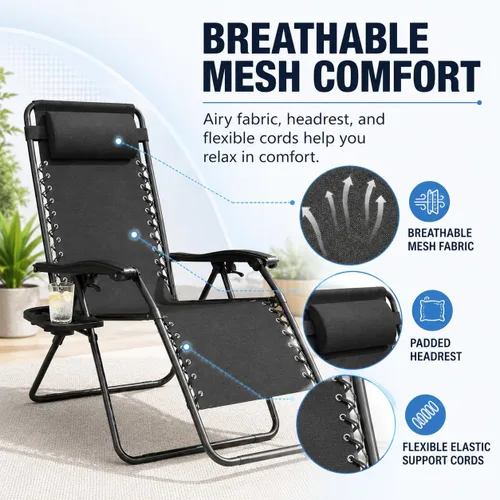 Vista 5 de Zero Gravity Lounge Chair Set of 2, Foldable Outdoor Reclining Chair