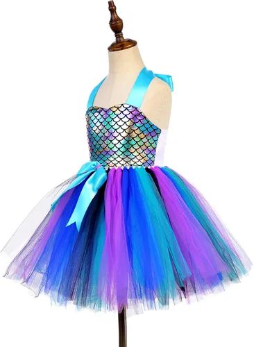 Vista 8 de Disfraz de sirena tutú vestido elegante para concurso de cumpleaños fiesta temática de Halloween disfraz de niña Toddle