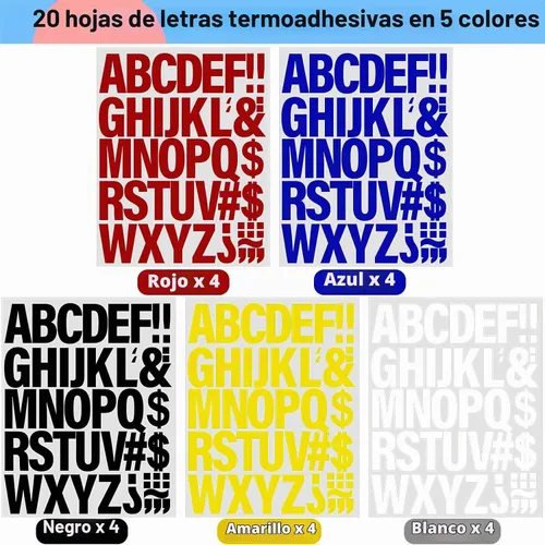 Vista 2 de 20 hojas de 880 letras para planchar para ropa, parches de vinilo de transferencia de calor de 2 pulgadas, 5 colores, parches de vinilo