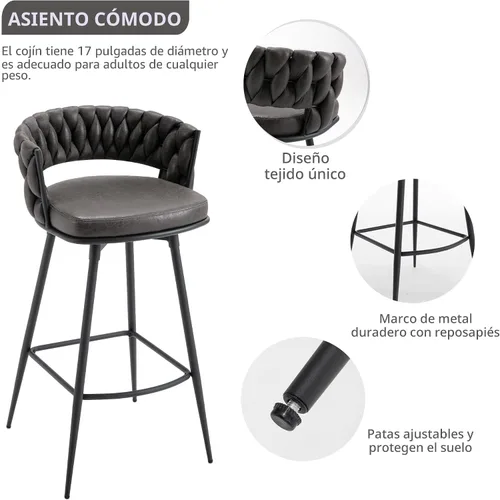 Vista 5 de BV - Juego de 2 taburetes de bar de altura de mostrador, taburetes de bar de altura de asiento de 26 pulgadas, taburetes de bar giratorios de 180°