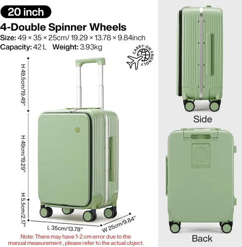 Vista 6 de mixi Equipaje PC Hardside Rolling maleta con rueda giratoria, cerradura TSA, soporte para teléfono y vaso, Verde aguacate
