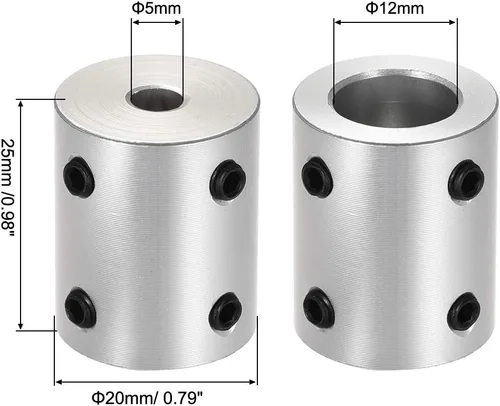 Vista 3 de uxcell 0.197 in a 0.472 in de diámetro interior rígido acoplamiento conjunto tornillo L25XD20 aleación de aluminio,Conector de acoplador