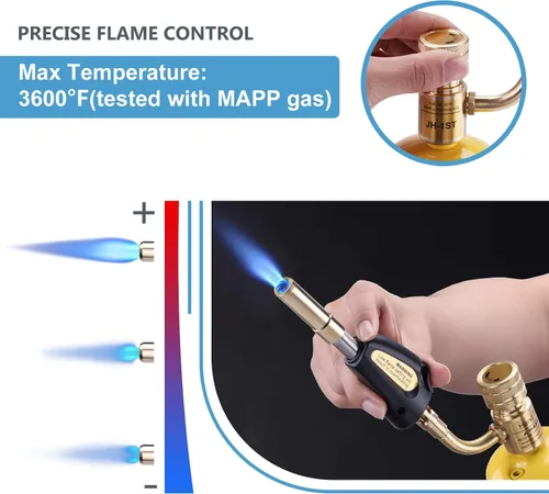 Vista 4 de Cabezal de soplete de propano con encendedor - Kit de soplete turbo para soldadura blanda, soldadura, soldadura fuerte, plomería, cuentas de vidrio