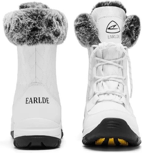 Vista 4 de EARLDE Womens Snow Boot With Waterproof Lace Up Mid-Calf Outdoor Winter Deep Tread Rubber Sole