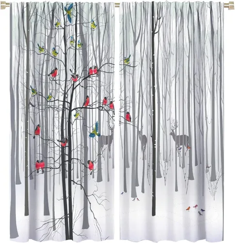 Vista 26 de Cortinas de abedul para sala de estar, niebla matutina en otoño, decoración del hogar, 42 x 45 pulgadas de largo