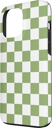 Vista 2 de Funda clásica a cuadros para iPhone 13 Pro Max, color verde salvia y blanco