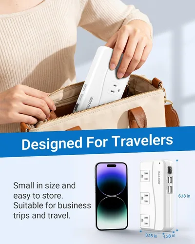 Vista 8 de BESTEK - Adaptador de viaje universal convertidor de voltaje de 100-220 V a 110 V de 250 W con carga USB de 6 A y 4 puertos, 3 tomas de CA