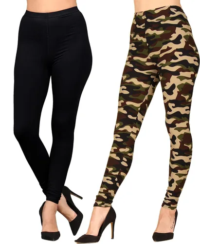 Vista 15 de Lildy - Leggings súper suaves lisas e impresas para mujer, elásticas sin transparencias Rayas negras y rojas/paquete de dos negras