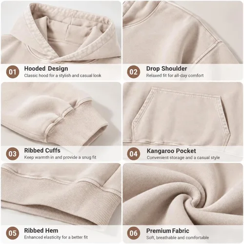Vista 6 de CHAIRAY Sudaderas con capucha de gran tamaño para mujer, sudaderas con capucha de peso pesado para mujer, sudaderas con capucha vintage con lavado