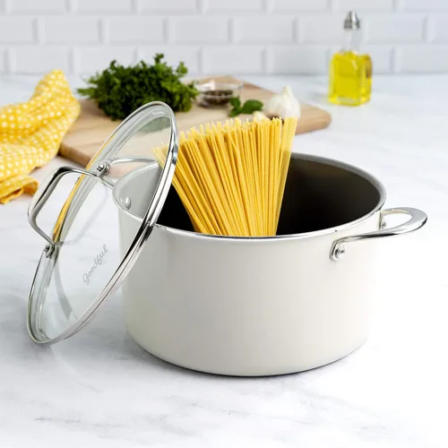 Vista 6 de Goodful Olla de cerámica antiadherente de 6 cuartos de galón, ollas y sartenes aptas para lavavajillas, mango de acero inoxidable de agarre cómodo