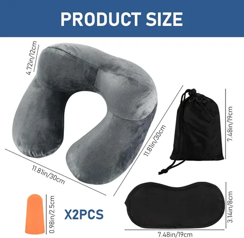 Vista 9 de Almohadas inflables de viaje para dormir, almohada inflable para el cuello para viajar, almohadas inflables para el cuello de viaje para aviones