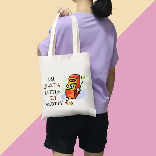 Vista 2 de BDPWSS Divertido juego bolsa de asas Casino amante regalo I'm Just a Little Bit Slotty máquina tragamonedas cremallera bolsa para el regalo