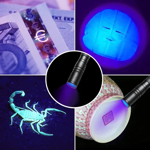 Vista 4 de Linterna UV 395nm Zoomable Batería de luz negra recargable 1 linterna ultravioleta recargable
